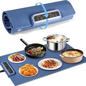 Food Warming Mat - Roll Up Portable Electric Warming Tray with 3 Temperatures